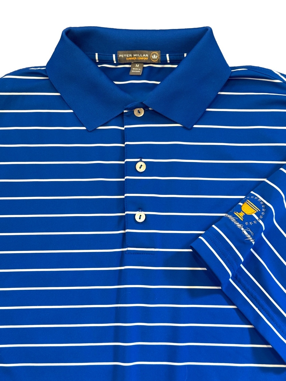 Peter Millar Summer Comfort Presidents Cup Blue Striped Golf Polo Shirt M